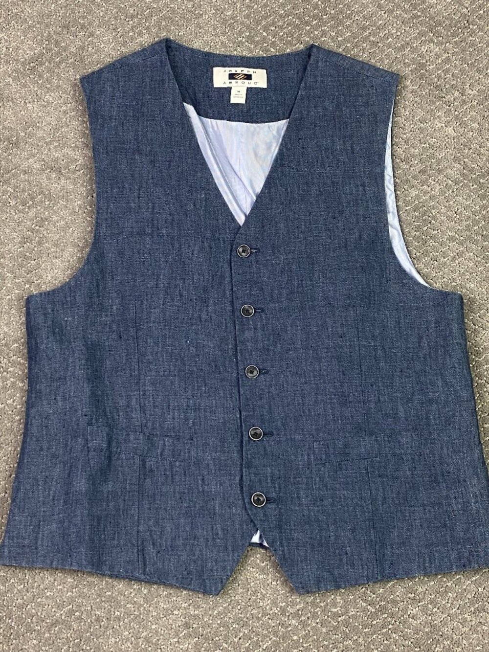 Joseph Abboud Linen Waistcoat Vest Mens Medium Blue 5 Button NWOT